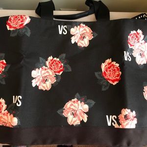 Sale Special New Victoria’s Secret Black Floral Weekender Bag w/ Outer Zipper